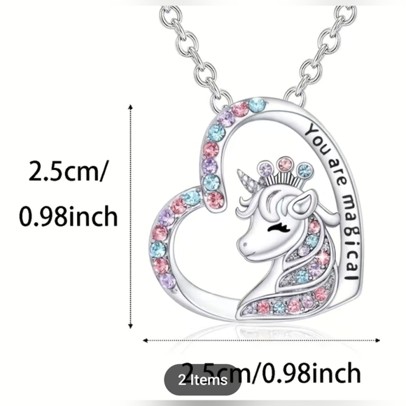 New 4pc unicorn set necklace bracelet earrings adjustable ring, T1B3A - Picture 5 of 7